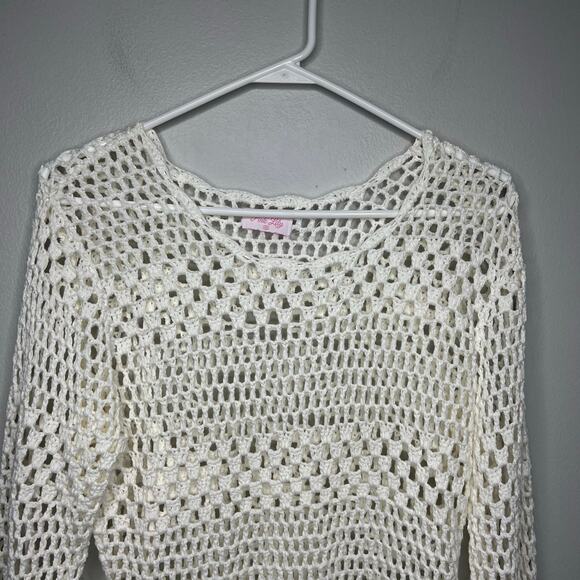 Women's White Crochet Knit Dress Cover-Up Long Sleeve Sz XL Beach Boho Festival - Picture 4 of 11